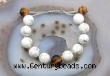 CGB6948 12mm round white howlite & yellow tiger eye adjustable bracelets