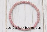 CGB7266 4mm tiny pink wooden fossil jasper beaded meditation yoga bracelets