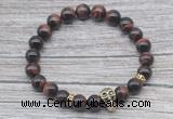 CGB7519 8mm red tiger eye bracelet with skull for men or women