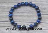 CGB7524 8mm blue tiger eye bracelet with skull for men or women