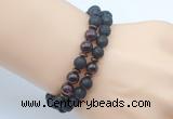 CGB7653 8mm black lava & garnet gemstone mala stretchy bracelets