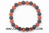 CGB8058 8mm red agate & black lava beaded stretchy bracelets