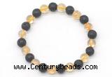 CGB8060 8mm citrine & black lava beaded stretchy bracelets