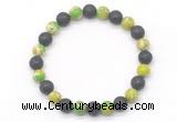 CGB8064 8mm green sea sediment jasper & black lava beaded stretchy bracelets