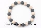 CGB8073 8mm white fossil jasper & black lava beaded stretchy bracelets