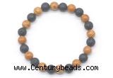 CGB8074 8mm wooden jasper & black lava beaded stretchy bracelets