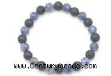 CGB8078 8mm blue spot gemstone & black lava beaded stretchy bracelets