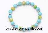 CGB8125 8mm blue howlite, blue sea sediment jasper & hematite power beads bracelet