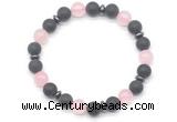 CGB8146 8mm matte black agate, rose quartz & hematite power beads bracelet