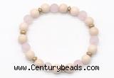 CGB8154 8mm white fossil jasper, matte rose quartz & hematite power beads bracelet