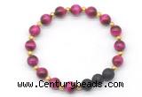 CGB8167 8mm red tiger eye & black lava beaded stretchy bracelets