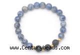 CGB8179 8mm blue spot stone & black lava beaded stretchy bracelets