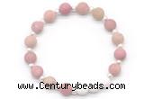 CGB8207 8mm matte pink wooden jasper & white lava beaded stretchy bracelets