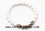 CGB8273 8mm white lava & grade AA yellow tiger eye beaded mala stretchy bracelets
