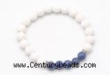 CGB8278 8mm white lava & lapis lazuli beaded mala stretchy bracelets