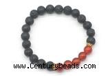 CGB8283 8mm black lava & red agate beaded mala stretchy bracelets