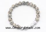 CGB8298 8mm matte dalmatian jasper & matte white howlite beaded mala stretchy bracelets