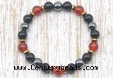 CGB8341 8mm red agate, black onyx & hematite energy bracelet