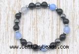 CGB8345 8mm blue banded agate, black onyx & hematite energy bracelet