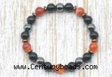 CGB8349 8mm red banded agate, black onyx & hematite energy bracelet