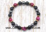 CGB8365 8mm red tiger eye, black onyx & hematite energy bracelet