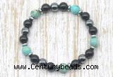 CGB8375 8mm blue sea sediment jasper, black onyx & hematite energy bracelet