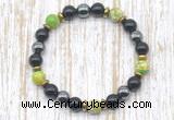 CGB8376 8mm blue sea sediment jasper, black onyx & hematite energy bracelet