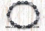 CGB8399 8mm cloudy quartz, black onyx & hematite energy bracelet