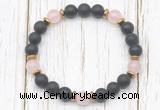 CGB8423 8mm matte black onyx, rose quartz & hematite power beads bracelet