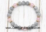 CGB8424 8mm matte grey picture jasper, rose quartz & hematite power beads bracelet