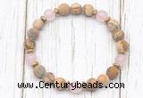 CGB8425 8mm matte picture jasper, rose quartz & hematite power beads bracelet