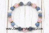 CGB8431 8mm matte dumortierite, white howlite, rose quartz & hematite power beads bracelet