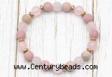 CGB8435 8mm matte pink wooden jasper, rose quartz & hematite power beads bracelet