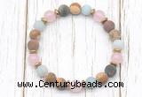 CGB8436 8mm matte amazonite, mixed jasper, rose quartz & hematite power beads bracelet