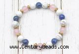 CGB8440 8mm white howlite, lapis lazuli, rose quartz & hematite power beads bracelet