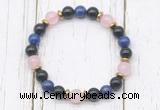 CGB8443 8mm black onyx, lapis lazuli, rose quartz & hematite power beads bracelet