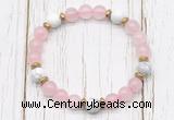 CGB8449 8mm rose quartz, white howlite & hematite power beads bracelet