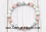 CGB8450 8mm white howlite, rose quartz & hematite power beads bracelet