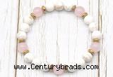 CGB8451 8mm white howlite turquoise, rose quartz & hematite power beads bracelet