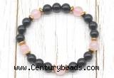 CGB8459 8mm black onyx, rose quartz & hematite power beads bracelet