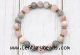 CGB8462 8mm pink zebra jasper, rose quartz & hematite power beads bracelet