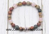 CGB8464 8mm picasso jasper, rose quartz & hematite power beads bracelet