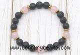 CGB8467 8mm black lava, rose quartz & hematite power beads bracelet