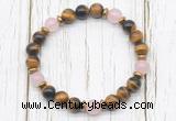 CGB8469 8mm yellow tiger eye, rose quartz & hematite power beads bracelet