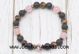 CGB8473 8mm black lava, grade AA yellow tiger eye, rose quartz & hematite power beads bracelet