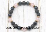 CGB8479 8mm blue tiger eye, black lava, rose quartz & hematite power beads bracelet
