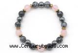 CGB8491 8mm rose quartz, snowflake obsidian & hematite energy bracelet