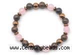 CGB8492 8mm rose quartz, bronzite & hematite energy bracelet