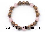 CGB8497 8mm rose quartz, elephant skin jasper & hematite energy bracelet