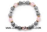 CGB8501 8mm rose quartz, grey picture jasper & hematite energy bracelet